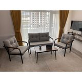 Modern Style Home Balkon, Bahçe, Cafe - Mobilya, Metal Koltuk Takımı - 2+1+1 + Sehpa - Açık Gri