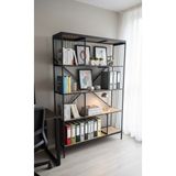 Modern Style Home Dekoratif Lüx 5 Raflı Kitaplık Geniş Metal Kitaplık Dosya Rafı Ofis Salon Raf Ceviz - Ahşap Rengi
