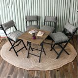 Modern Style Home Minderli Balkon Bahçe Mutfak Bistro Set Katlanır 4+1 Masa-sandalye Açık Gri