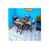 Modern Style Home Minderli Balkon Bahçe Mutfak Bistro Set Katlanır 4+1 Masa-sandalye krem