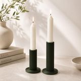 Modern Sütun Tasarımlı Şamdan Seti, Koyu Yeşil, 2'li, Minimalist Dekoratif Mumluk, 8 cm ve 10 cm | PLA 3D Baskı