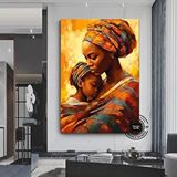 Modern tablo Çocuklu Afrikalı Kadın Tablosu – Soyut İzlenimci Aile Portresi