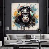 Modern tablo Dj Maymun Kanvas Çok Renkli; Pop Art Kanvas Resmi; Pop Kültürü Duvar Sanatı; Kulaklıklı Maymun Baskı;