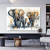 Modern tablo Fil Ailesi Kanvas Tablosu; Afrika Hayvan Duvar Dekoru; Modern Baskı Sanatı; Fil Sürü Posteri; Duvar