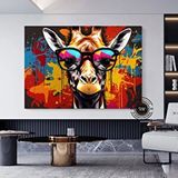 Modern tablo Gözlüklü Renkli Zürafa Soyut Graffiti Duvar Sanatı; Çok Renkli Kanvas Poster Baskısı; Ev Mutfak Ofis