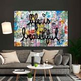 Modern tablo Life Is Beautiful Mr.brainwash Kanvas; Graffiti Pop Art; Arkadaşa Hediye