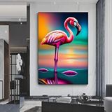 Modern tablo Pembe Flamingo Duvar Sanatı; Kuş Kanvas؛ Asmaya Hazır