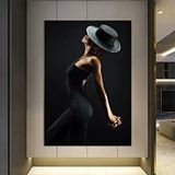 Modern tablo Siyah Şapkalı Gizemli Kadın Fotoğrafı, Duvar Dekoru Kanvas Baskısı, Büyük Duvar Sanatı Poster