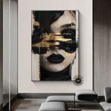 Modern tablo Soyut Kadın Portresi – Siyah Ve Altın Çok Renkli Poster – Modern Sanat
