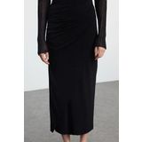 Modern Tarz Astarsız Örme Maxi Boy Büzgü Drape Detaylı Maxi Anvelop Esnek Etek