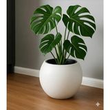 Modern Tasarım 27 Litre Küre Saksı Plastik Dekoratif Çiçeklik Beyaz Renk Hazneli
