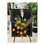 Modern Tasarım Mdf Plaka Tablo 3 Boyutlu Çerçeveli Yapay Çiçek Renkli Pampas Duvar Aranjman 50-70 Cm