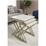 Modern Tasarım Metal Ayaklı X Ayak 3'lü Zigon Sehpa - Salon & Oturma Odası Dekoratif Sehpa Takımı 04478544