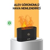 Modern Tasarımlı Alev Efektli LED Aromaterapi Hava Nemlendirici - Ahşap Rengi