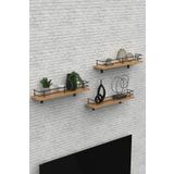 Modern Tasarımlı Metal Korkuluklu Ahşap Duvar Rafı Üçlü