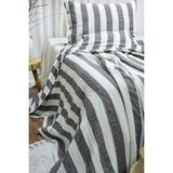 Modern Tek Kişilik %100 Pamuk 3 Katlı Müslin Yatak Örtüsü Yastıksızdır - Antrasit Kalın Çizgili - 140 x 200 cm