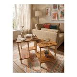 Modern Traverten Zigon Sehpa İkili Set Minimal Tasarım Yan Sehpa Dekoratif Ahşap (Atlantik Çam)