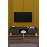 Modern Tv Ünitesi %100 Mdf Kapaklı Ahşap Ayaklı Televizyon Sehpası T28 Antrasit