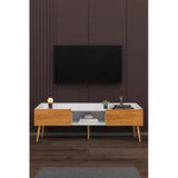 Modern Tv Ünitesi %100 Mdf Kapaklı Ahşap Ayaklı Televizyon Sehpası T28 Beyaz - Petra