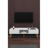 Modern Tv Ünitesi %100 Mdf Kapaklı Ahşap Ayaklı Televizyon Sehpası T28 Beyaz