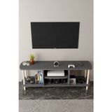 Modern TV Ünitesi Ahşap Raflı 2 Katlı 4 Raflı Televizyon Sehpası Televizyon Ünitesi