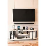 Modern TV Ünitesi Ahşap Raflı 2 Katlı Televizyon Sehpası Minimalist,Dayanıklı, Fonksiyonel TV Standı Beyaz Mermer