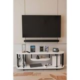 Modern TV Ünitesi Ahşap Raflı 2 Katlı Televizyon Sehpası Minimalist,Dayanıklı, Fonksiyonel TV Standı Beyaz
