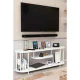 Modern TV Ünitesi Ahşap Raflı 2 Katlı Televizyon Sehpası Minimalist,Dayanıklı, TV Standı Beyaz Demir Beyaz