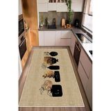 Modern Vazo Desenli Baskılı Kaymaz Yıkanabilir Mutfak Halısı Yolluk 80 X 400 Cm Bej