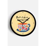 Modern Yazılı Tasarım - '' BUT FIRST CAFESITO '' Mutfak Duvar Saati - 35cm - Önü Camlı Siyah Kasa, JH1327S35SKP