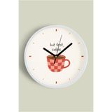 Modern Yazılı Tasarım - '' But First, Coffee '' Mutfak Duvar Saati - 35cm - Önü Camlı Beyaz Kasa, JH0646S35BKP