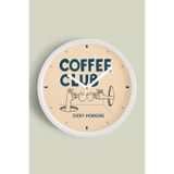 Modern Yazılı Tasarım - '' COFFEE CLUB '' Mutfak Duvar Saati - 25cm - Önü Camlı Beyaz Kasa, JH1323S25BKP