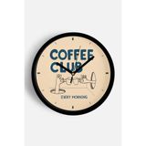 Modern Yazılı Tasarım - '' COFFEE CLUB '' Mutfak Duvar Saati - 35cm - Önü Camlı Siyah Kasa, JH1323S35SKP