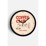 Modern Yazılı Tasarım - '' COFFEE CLUB '' Mutfak Duvar Saati - 35cm - Önü Camlı Siyah Kasa, JH1324S35SKP