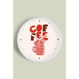 Modern Yazılı Tasarım - '' COFFEE'' Mutfak Duvar Saati - 25cm - Önü Camlı Beyaz Kasa, JH1315S25BKP