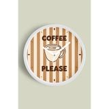 Modern Yazılı Tasarım - '' COFFEE PLEASE'' Mutfak Duvar Saati - 30cm - Önü Camlı Beyaz Kasa, JH1316S30BKP
