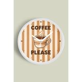 Modern Yazılı Tasarım - '' COFFEE PLEASE'' Mutfak Duvar Saati - 35cm - Önü Camlı Beyaz Kasa, JH1317S35BKP