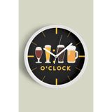 Modern Yazılı Tasarım - Kokteyl - Bira Temalı Duvar Saati - 25cm - Önü Camlı Beyaz Kasa, JH0056S25BKP