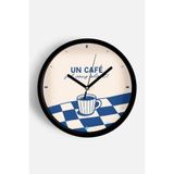 Modern Yazılı Tasarım - '' UN CAFÊ '' Mutfak Duvar Saati - 35cm - Önü Camlı Siyah Kasa, JH1313S35SKP