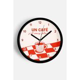 Modern Yazılı Tasarım - '' UN CAFÊ '' Mutfak Duvar Saati - 35cm - Önü Camlı Siyah Kasa, JH1321S35SKP