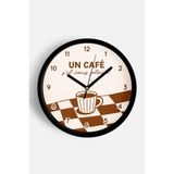 Modern Yazılı Tasarım - '' UN CAFÊ '' Mutfak Duvar Saati - 35cm - Önü Camlı Siyah Kasa, JH1322S35SKP