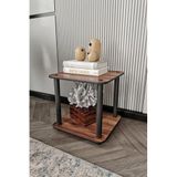 Modern Yuvarlak 2 Katlı Tamamen Ahşap Yan Sehpa Dekoratif Kitap ve Aksesuar Raflı Salon Oturma Odası Şık Kullanışlı Tasarım (Ceviz, Square)
