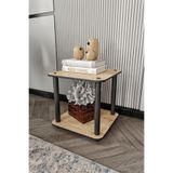 Modern Yuvarlak 2 Katlı Tamamen Ahşap Yan Sehpa Dekoratif Kitap ve Aksesuar Raflı Salon Oturma Odası Şık Kullanışlı Tasarım (Meşe, Square)