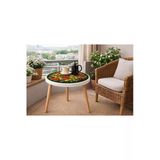 Modern Yuvarlak Orta Sehpa 42X42 Cm – Dekoratif Baskılı, Ahşap Ayaklı Çok Renkli