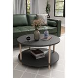 Modern Yuvarlak Orta Sehpa 60 CM 2 Raflı Ahşap Ayaklı Çok Amaçlı Organizer Sehpa
