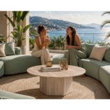 Modern Yuvarlak Orta Sehpa 90x90x44 cm | Dekoratif Salon ve Oturma Odası Sehpası | Geniş Yuvarlak Orta Sehpa Traverten Görünümlü MDF
