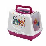 Moderna Trendy Friends Fuşya 57 cm Desenli Kapalı Kedi Tuvaleti