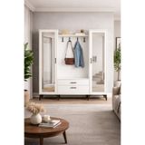 Moderniya Lotus 2 (İKİ) Kapılı Beyaz Aynalı Kapaklı Elbise Askılığı, Vestiyer, Portmanto, Ayakkabılık