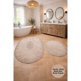 Modernsoft Lavensa Kahve Fransız Dantelli Lüks Banyo Paspası Kaymaz ve Deri Tabanlı Yumuşak Yüzey 2li Şık Seti