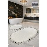 Modernsoft Noctra Krem Oval Fransız Dantelli Deri ve Kaymaz Tabanlı Şık Banyo Paspası Modern Yumuşak